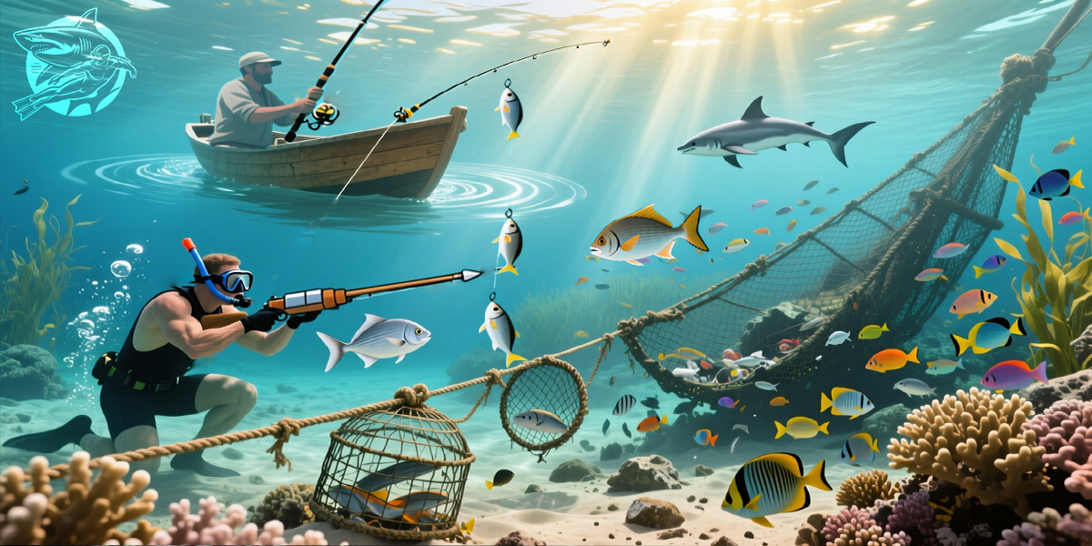 سالم‌ترین و کم‌ضررترین روش صید: صید با نیزه فری‌دایو میباشد،